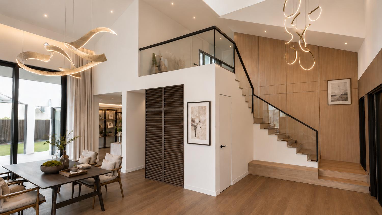 Double-height living and stair space